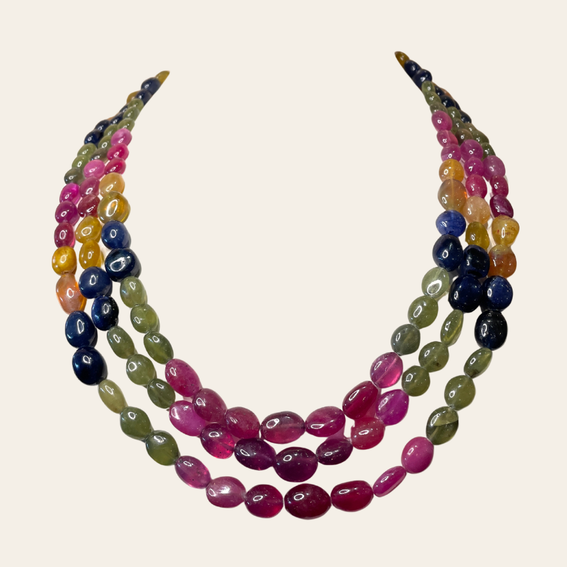 Gros Collier d'Émeraude Couleure  - 3 Fils JBVR