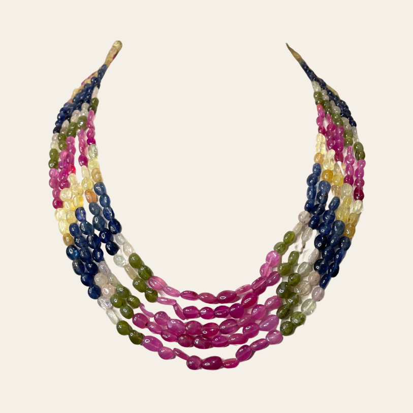 Collier Arc-en-Ciel de Saphirs & Émeraudes Naturelles - 5 Fils JBVR
