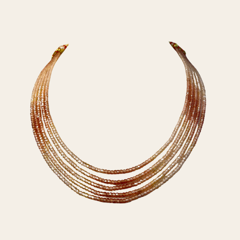Collier de Zircon - 5 Fils Dégradé Beige & Marron