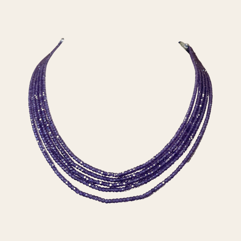 Collier de Zircon - 5 Fils Mauve Foncé