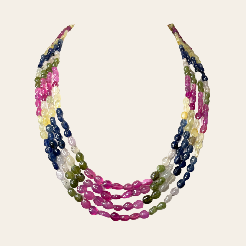 Collier Arc-en-Ciel de Saphirs & Émeraudes Naturelles - 4 Fils JBVR