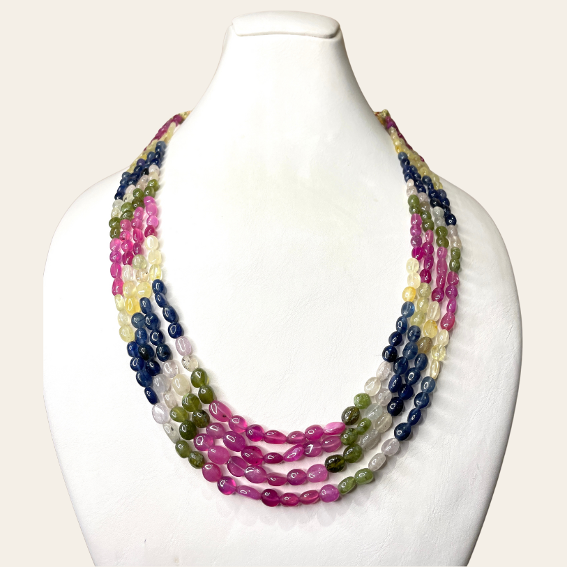 Collier Arc-en-Ciel de Saphirs & Émeraudes Naturelles - 4 Fils JBVR
