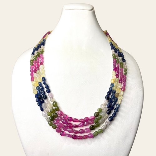 Collier Arc-en-Ciel de Saphirs & Émeraudes Naturelles - 4 Fils JBVR