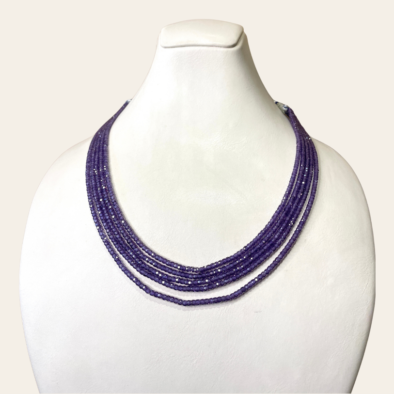 Collier de Zircon - 5 Fils Mauve Foncé