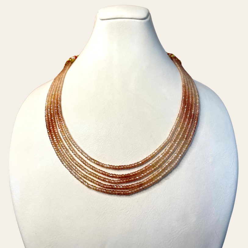 Collier de Zircon - 5 Fils Dégradé Beige & Marron