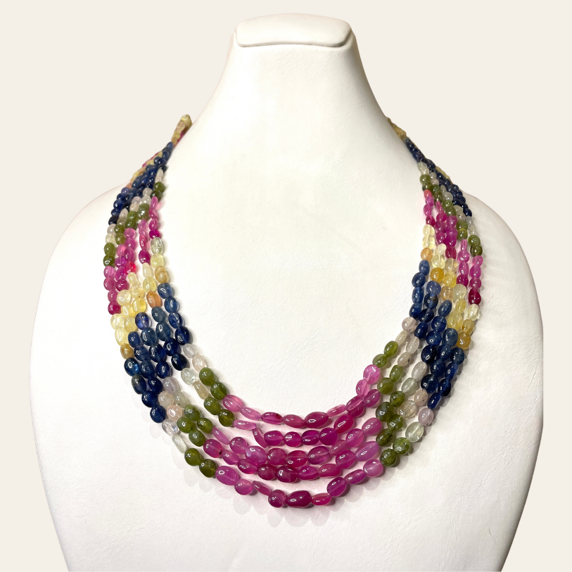 Collier Arc-en-Ciel de Saphirs & Émeraudes Naturelles - 5 Fils JBVR