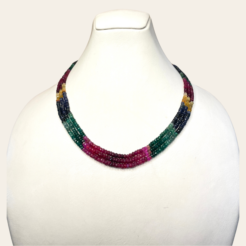 Collier d'Emeraude Couleur - 3 Fils Simples JBVR
