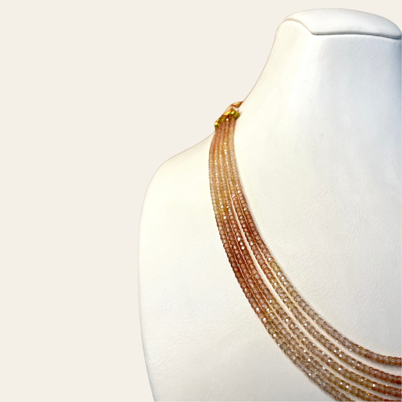 Collier de Zircon - 5 Fils Dégradé Beige & Marron