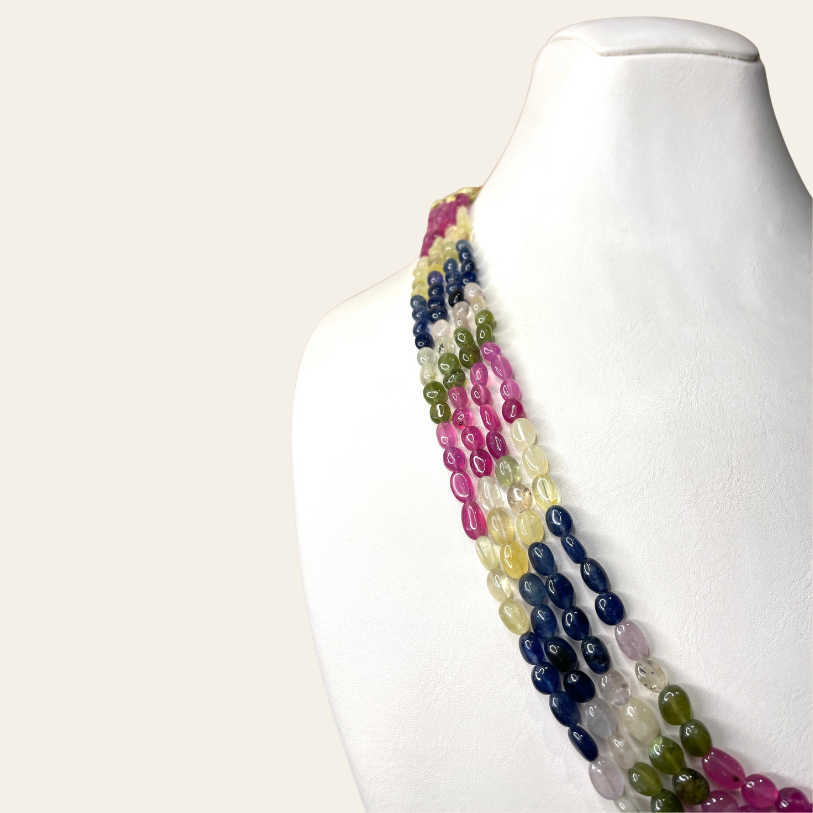 Collier Arc-en-Ciel de Saphirs & Émeraudes Naturelles - 4 Fils JBVR