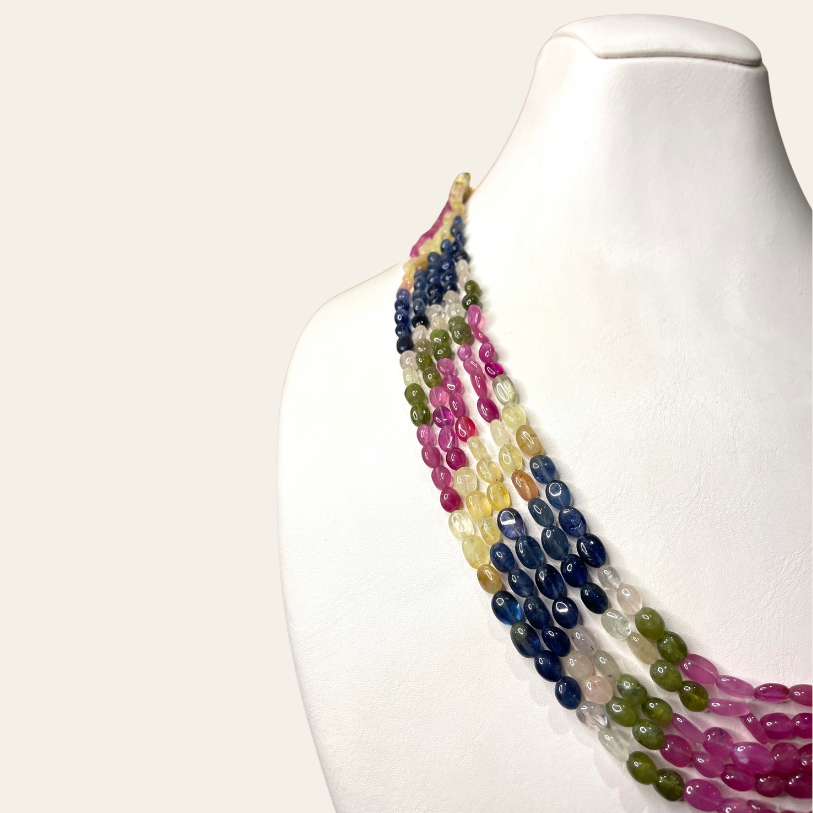 Collier Arc-en-Ciel de Saphirs & Émeraudes Naturelles - 5 Fils JBVR