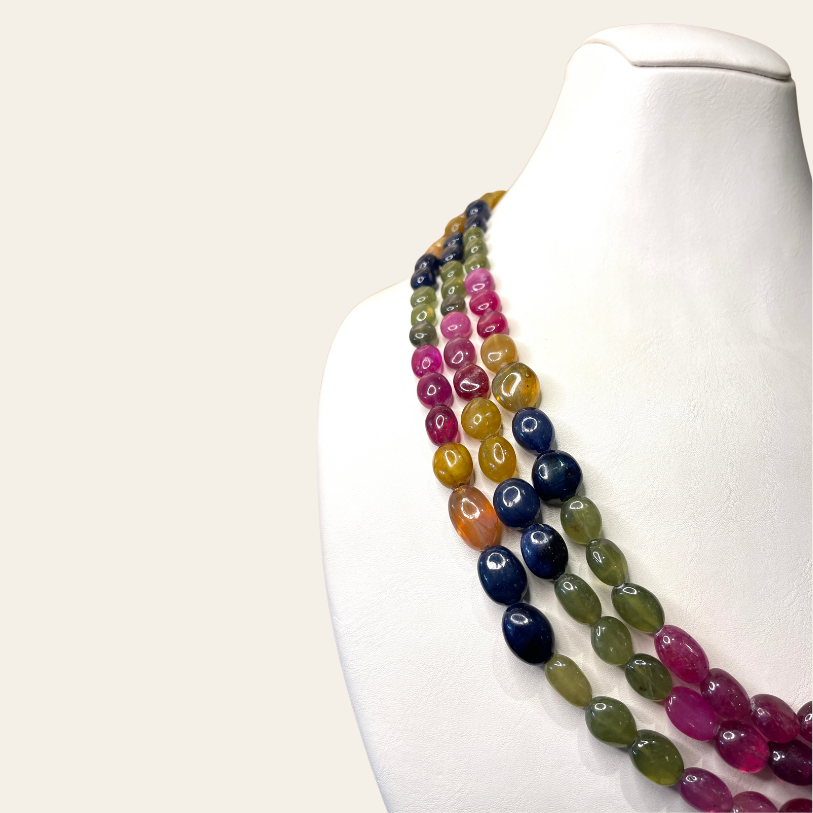 Gros Collier d'Émeraude Couleure  - 3 Fils JBVR