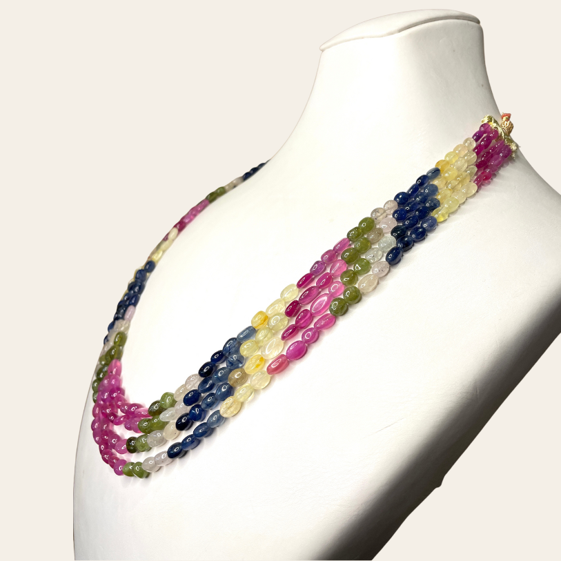 Collier Arc-en-Ciel de Saphirs & Émeraudes Naturelles - 4 Fils JBVR