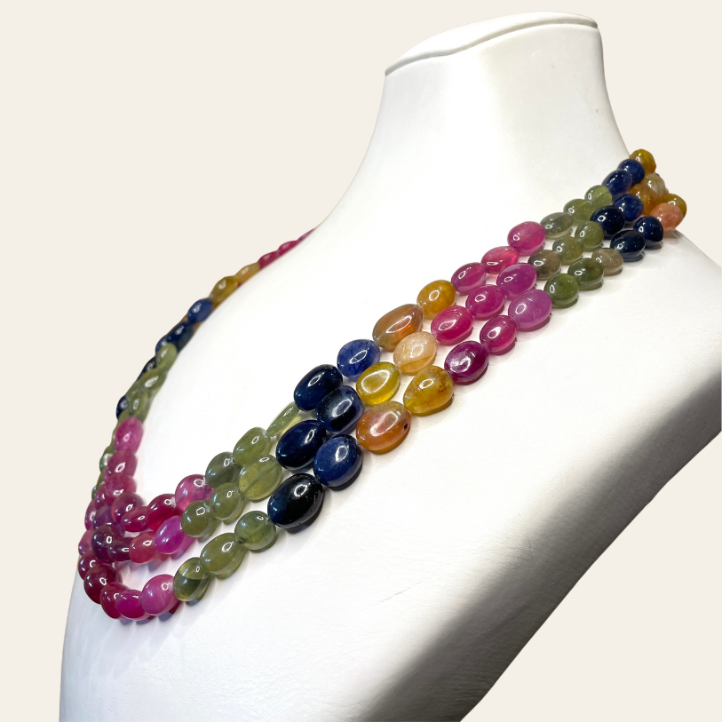 Gros Collier d'Émeraude Couleure  - 3 Fils JBVR