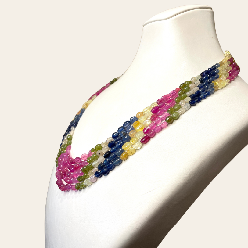Collier Arc-en-Ciel de Saphirs & Émeraudes Naturelles - 5 Fils JBVR