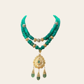 Double Collier d'Émeraudes CHATAME - Pendentif en Argent Rhodié en Or