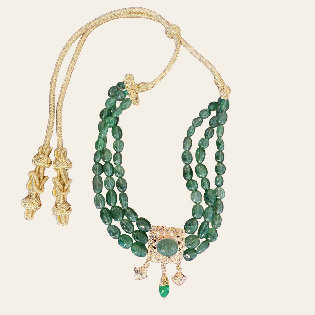 Chocker Émeraudes Naturelles avec Pendentif ARO Carré Rosace & Bllota Émeraude & Khmissat