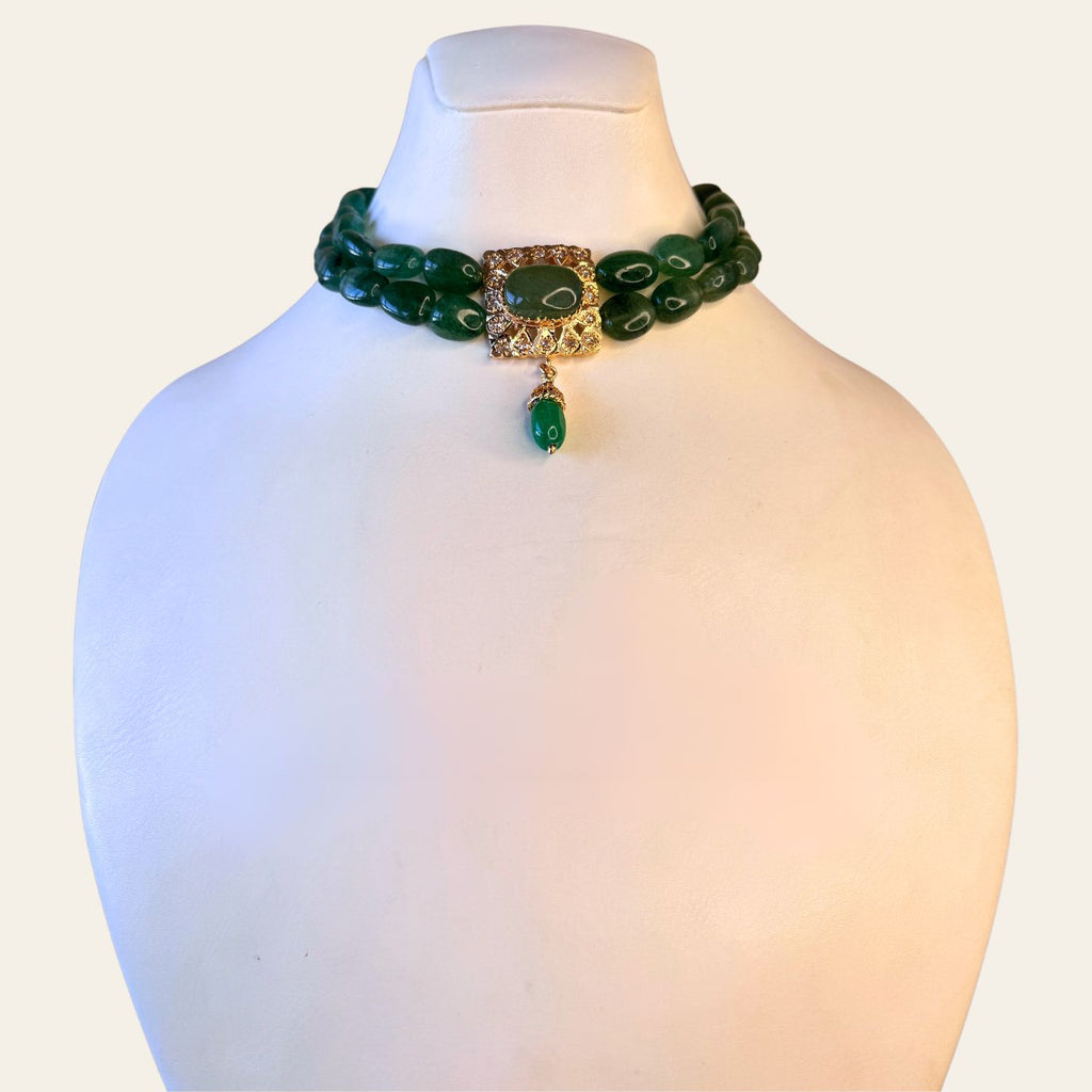 Chocker Émeraudes Naturelles avec Pendentif ARO Carré Rosace & Bllota Émeraude