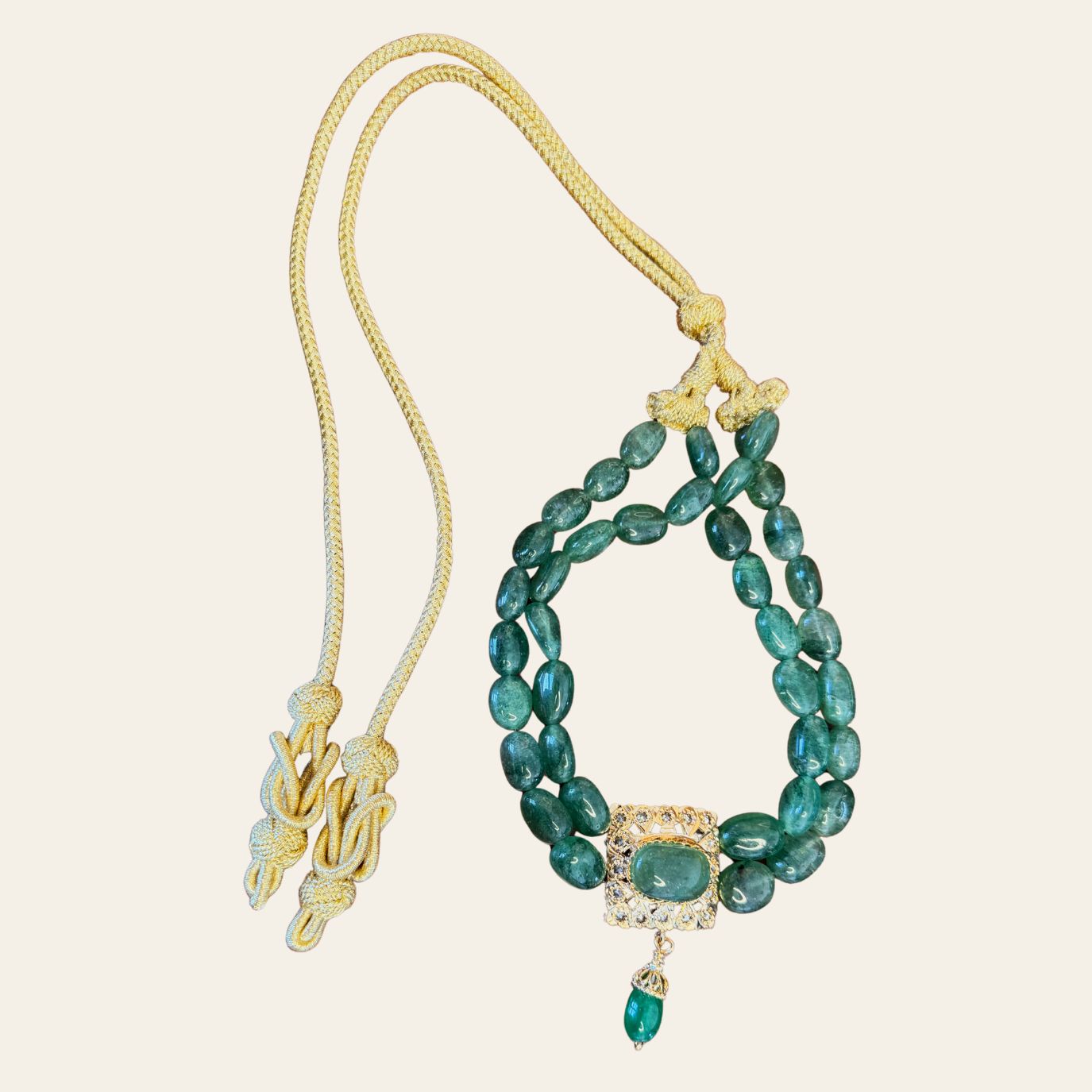 Chocker Émeraudes Naturelles avec Pendentif ARO Carré Rosace & Bllota Émeraude
