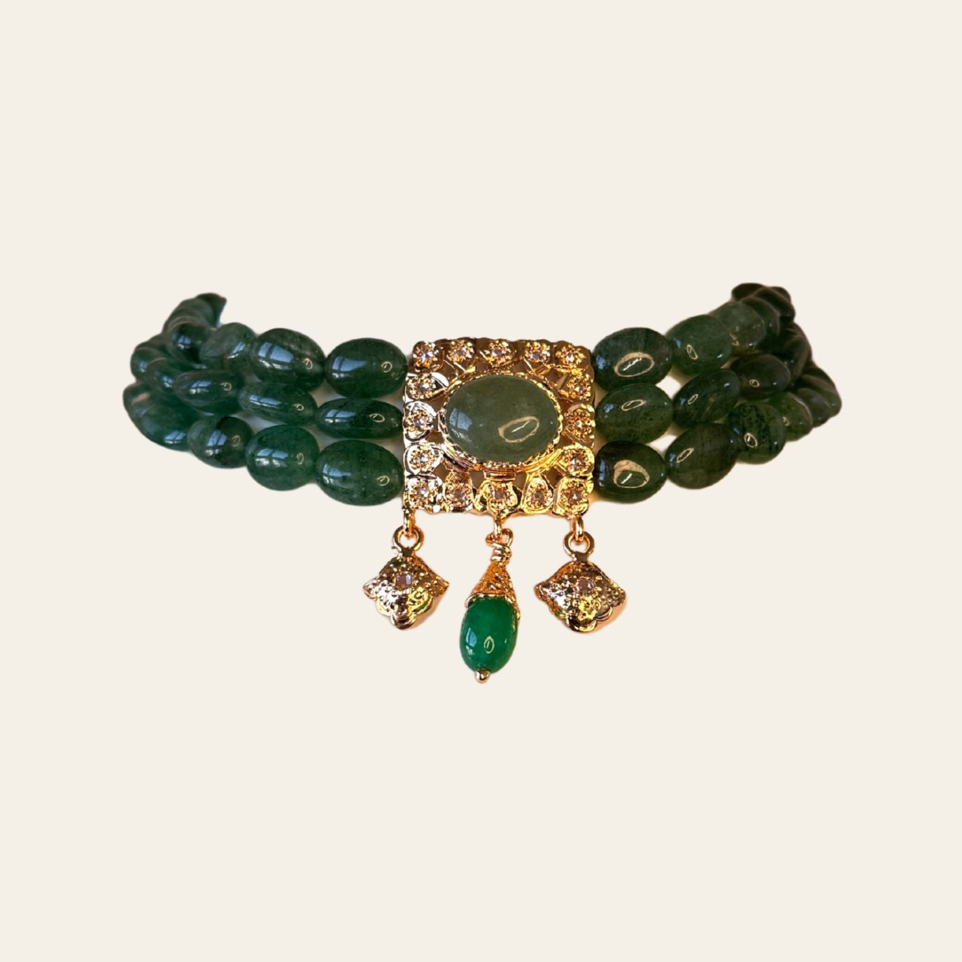 Chocker Émeraudes Naturelles avec Pendentif ARO Carré Rosace & Bllota Émeraude & Khmissat